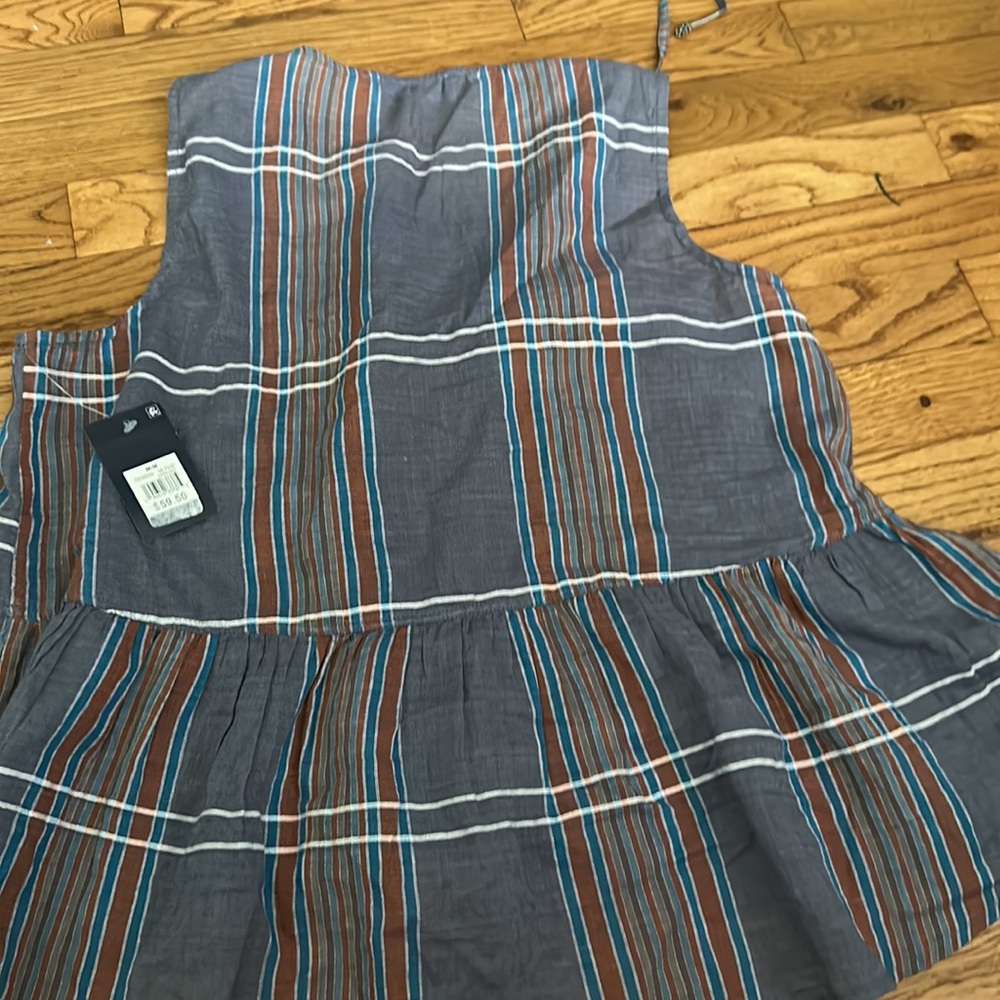 Lucky brand lace up front flowy boho plaid top - flattering!higher in back - Picture 6 of 7